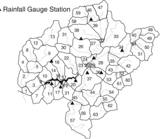 Fig. 1 The Derchi Reservoir in central Taiwan and the rainfall gauge stations