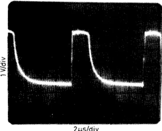 Fig.  11  Experimental  result  o f a  saturation  C M O S  optical  receiuer  is  VT, which  reduces  the  output  logic  swing  by  V,,  and  the  switching  waveform  has  a  long  tail  with  a  long  fall  time  of  4  ps  as  discussed  in  previous 