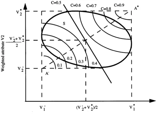 Figure 2. Typical indifference curves observed in TOPSIS 10