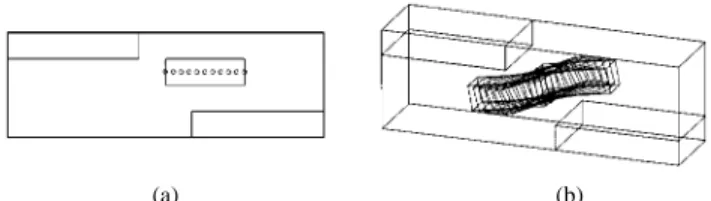 Fig. 3. Path planning example. (a) Side view of the initial conditions. (b) Resulting object path.