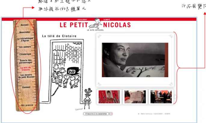 圖 三-12：《Le Petit Nicolas》-法國著名插畫「淘氣尼古拉」主題網站 