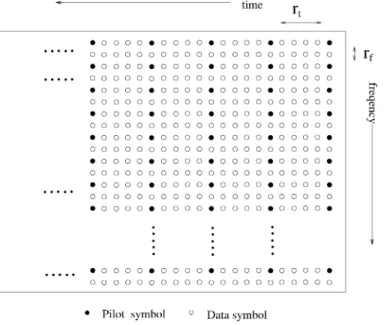 Fig. 1. A typical pilot symbol distribution in the time-frequency plane of an OFDM system