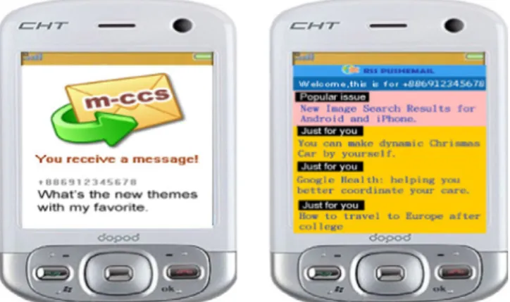 Fig. 9. m-CCS interface to display recommended contents on mobile device.