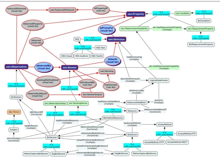 FIGURE 2 | Alignments between the proposed BCI Ontology and the SSN Stimuli-Sensor-Observation ontology design pattern