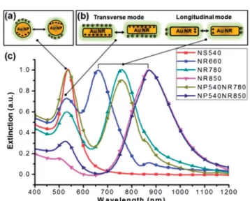 Fig. 6 (a and b) Dipolar oscillations in (a) spherical Au NPs and (b) Au NRs. (c) Normalized UV-vis-NIR absorption spectra of Au NPs of various sizes and shapes in water