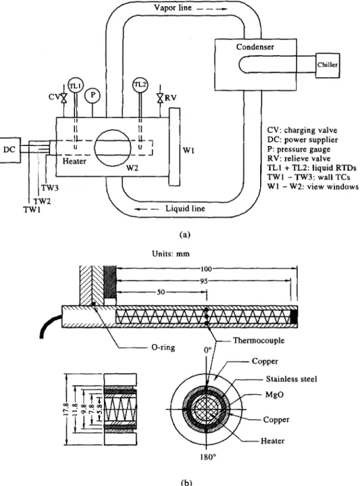 Fig.  1. (a) Schematic diagram of experimental  setup ; (b) detailed geometries of the test and test tube