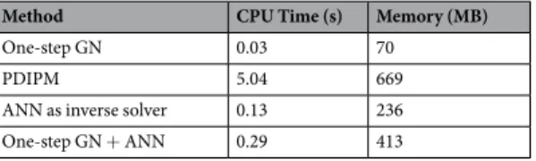 Table 3.  CPU time and memory required to solve the EIT inverse problem from lung data with different  methods.