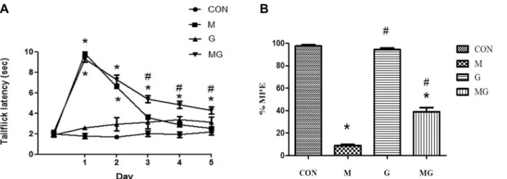 Fig 3. Anti-nociceptive effects of intrathecal co-infusion of morphine and gabapentin in chronic morphine-infused rats