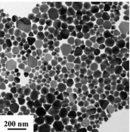 Fig. 12. TEM micrographs of Ag nanoparticles prepared by at 120 ◦ C for 24 h by using tripropylene glycol as the reducing agent and 10 wt.% of PVP with an