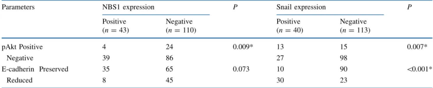FIG. 3 a The 5 year overall survival rate in NBS1 (?) patients was 32.6% compared with 16.2% in NBS1 (-) patients (P = 0.002)
