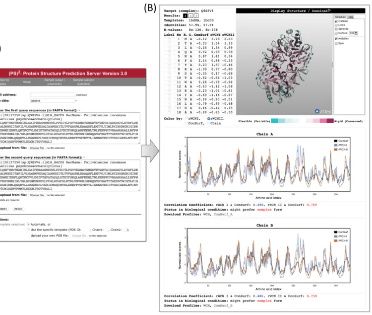 Figure 2. The features of the (PS) 2 web server: (A) Input: users can enter or upload protein sequences in FASTA format