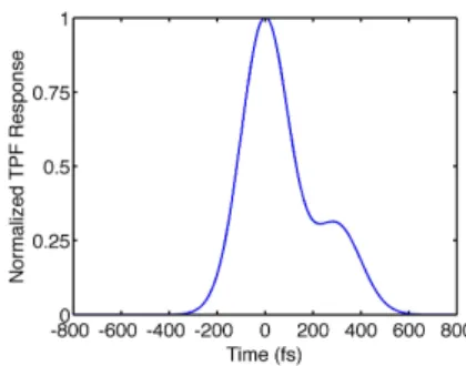 Fig. 5. Simulated result with Eq. 7 using A 0 = 1, R 0 = 0.3, t lag = 300 fs, and σ ω = 0.01.
