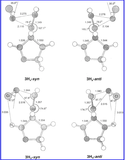 Figure 7. Transition structures of dichlorocarbene addition to 3H at the theory level of HF/6-31G*.