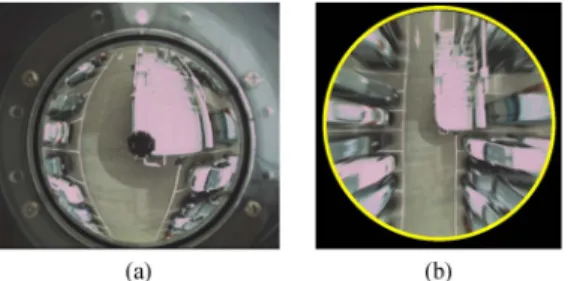 Fig. 9. Ray tracing of a real-world point P on the ground onto the mirror. Fig. 8(b)]
