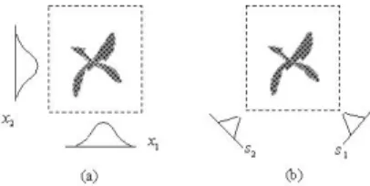 Fig. 2. Transformation by the online ICA mixture model for the proposed RFCNN. (a) Regions covered by the original axes