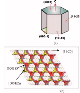 FIG. 1. 共Color online兲 共a兲 Hexagonal wurtzite crystal structure of ZnO 共0002兲; 共b兲 symmetrical structure of Zn–O bonding on the surface of ZnO 共0002兲.