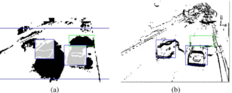 Fig. 2. Detection results for foreground segmentation and vehicle verification. (a) Foreground image