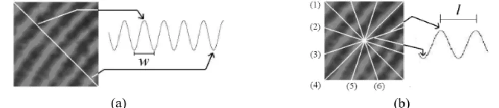 Fig. 5. (a) A fingerprint ridge flows with ideal corresponding histogram; (b) Six directions for his- his-tograms examination