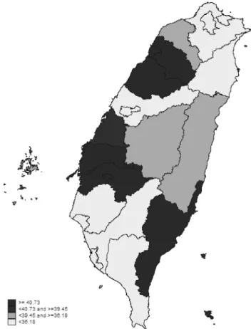 Fig. 2 Average GFR of County and City from 2000 to 2010. Data Source: Ministry of the Interior, Taiwan