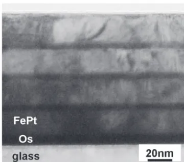 Fig. 3. Cross-section HRTEM images of the [Os(5)/FePt(25)] 4 ﬁlms on the Si(100) substrate (a) without, and (b) with a 10 nm Os underlayer after annealing at 700  C for one hour, respectively.