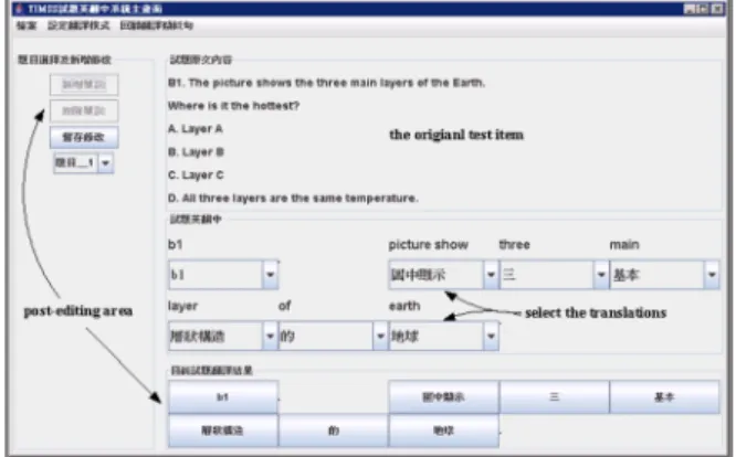 Fig. 1. Main user interface for translating TIMSS items.