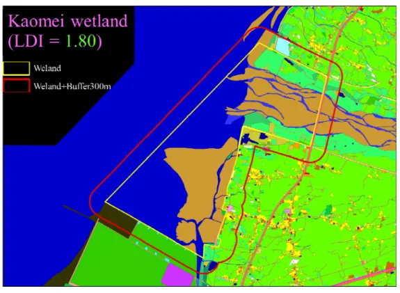 Figure 3.  Scope of LDI index calculation for the Kaomei wetland 