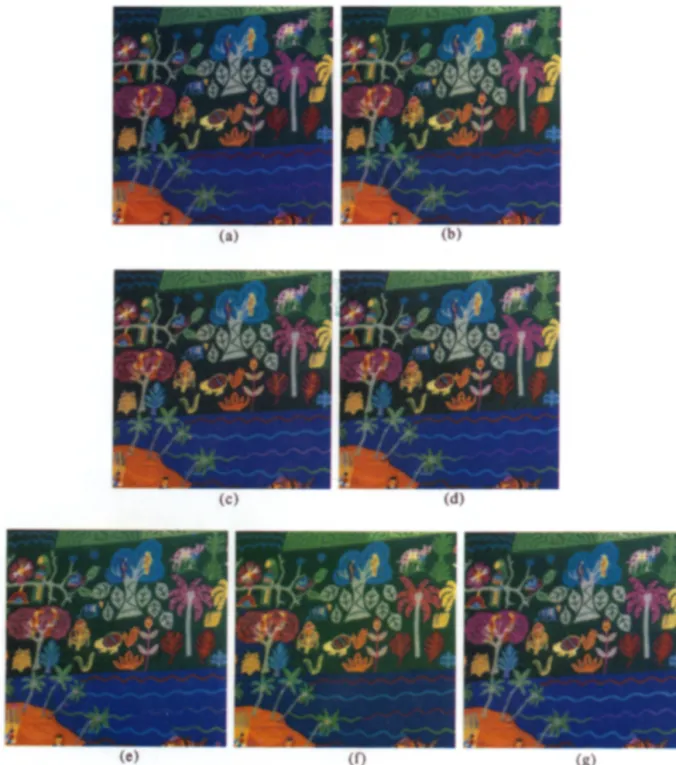 Fig.  8. The M-color  quantized images generated  by using  different  algorithms  on  the  1.5 bit  versions  of  Painting