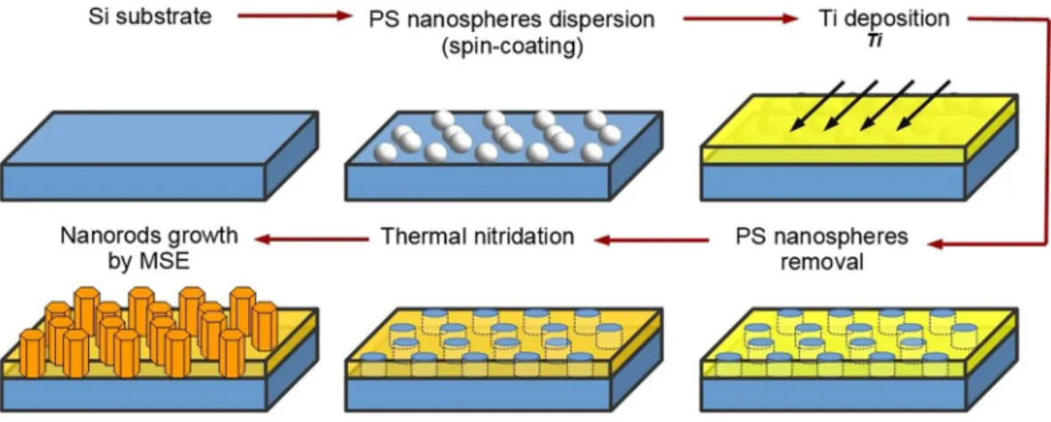 Figure  10  schematically illustrates how the Si substrate was patterned by NSL with a TiN x  mask
