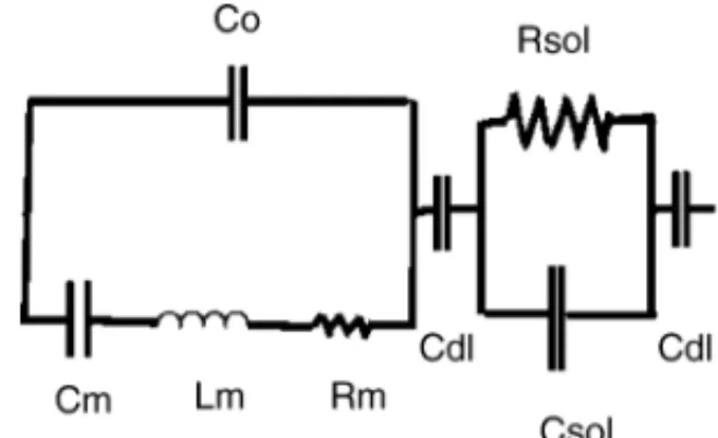 Fig. 1. The equivalent circuit of the SPQC sensor. Cm, Lm, Rm and C0 are the motional capacitance, motional inductance, motional resistance and static capacitance of the crystal