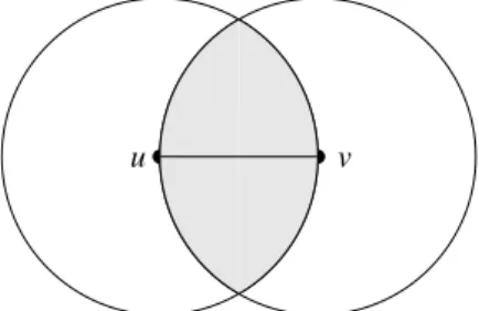 Fig. 1. The shaded lunar area in the intersection of two disks with radii