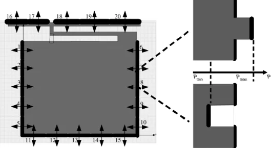 Fig. 5. The original geometry of examined antenna and the partitioned segments. The black rectangular frame near the top line is the contact for input excitation