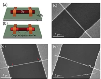 Fig. 1 (a) SEM image of as-grown Ge nanowires on (111)Si substrate. (b) Low magnification TEM image of a single Ge nanowire