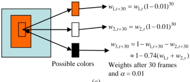 Fig. 2. (c) Possible colors and their weights of the rectangle region shown in the left image