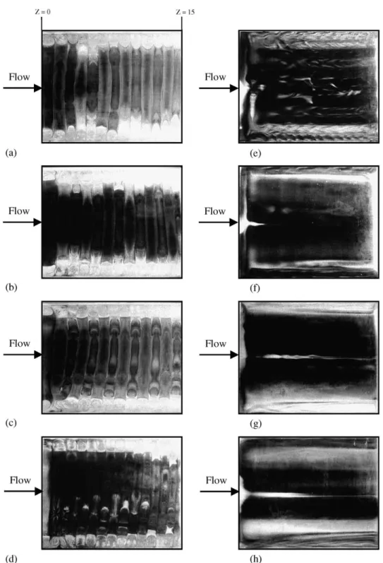 Fig. 5. Top view ﬂow photos at steady or statistical state for Ra ¼ 4003 and Re ¼ 1:0 for various top plate temperatures at h t ¼ 0:0 (a),