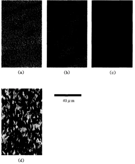 Fig.  7.  The  surface  morphologi~  o!  AlxGal_xSb  with  (a)  x =   0,  (b)  x =   0.17,  (c)  x =   0.41,  and  (d)  x =   0.58  Al  composition