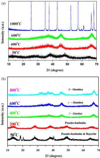 Fig. 1. XRD spectra of alumina nanoparticles peptized with a solution at (a) pH = 2
