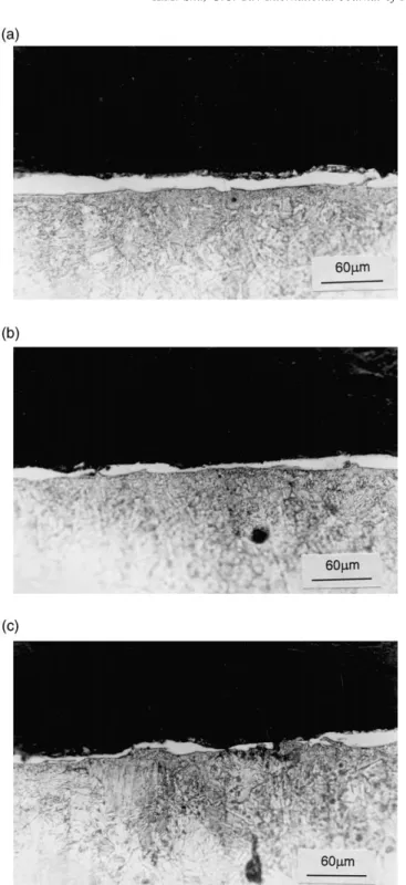 Fig. 10. Optical micrograph showing the thickness of the white layer after EDMG with various SiC p sizes electrode at 2250 rpm rotating