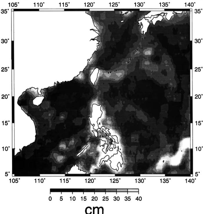 Figure 6).  Errors over land or larger than 40 cm are masked  with white. 