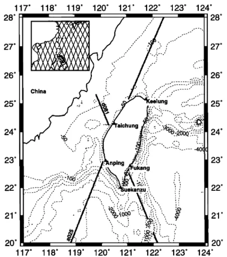 Figure  2.  Distribution of selected  tide gauge  stations  for T/P  sea level comparison;  also shown  are T/P  tracks a025 and d081