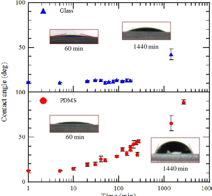 Figure  4.  The  measurement  of  the  static  contact  angle  of  water  on  the  surface-modified  PDMS surfaces