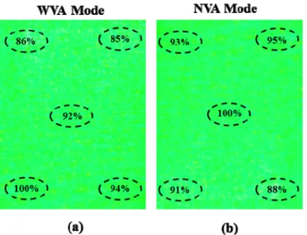 Fig. 12. The spatial luminance distributions of the backlight in (a) WVA and (b) NVA mode