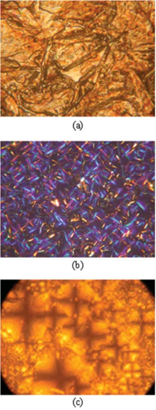 Figure 4 presents POM images of PTF resins with different reaction times and monomer ratios