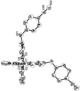 Figure 2. ORTEP diagram of compound 5 deter- deter-mined by X-ray crystallography. All hydrogens have been omitted for clarity.