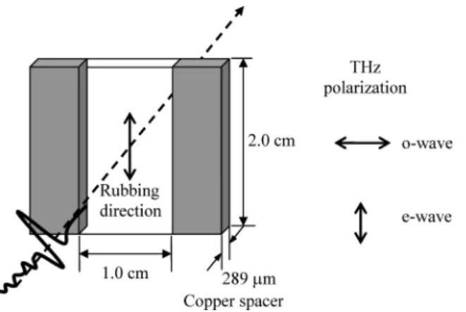 Figure 1. The configuration of the FLC cell and its geometry with respect to the incident terahertz