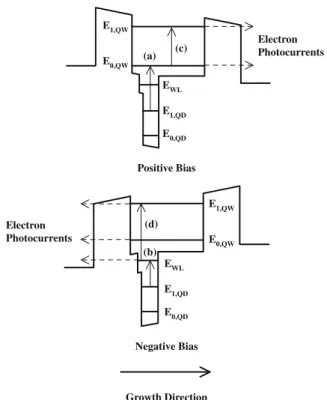Fig. 3. A simpliﬁed schematic band diagram of the device under positive and negative biases