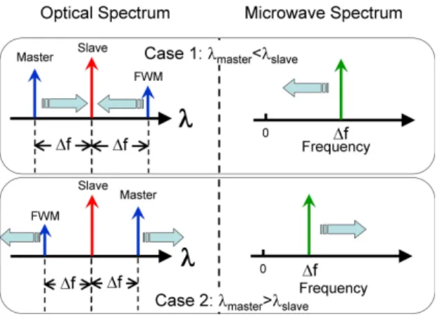 Fig. 2. The simplified operational principle of a two-section single mode laser for microwave  generation in the optical heterodyne