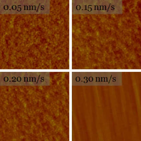Fig. 6. AFM images of the Alq 3 thin ﬁlm deposited on n-type Si wafer at four different deposition rates