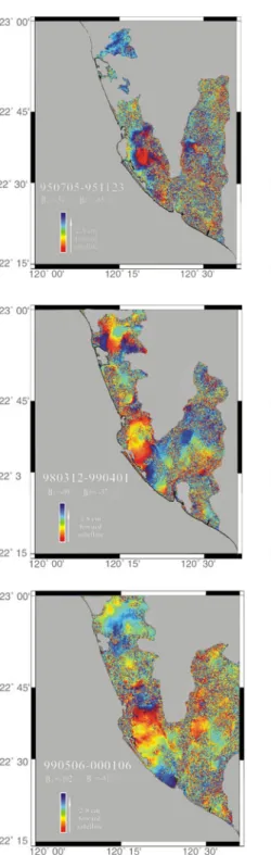 Fig. 6 Differential interference results for image pairs in the wet season or during a longer time interval