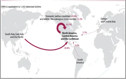 Figure 3.4 Origin of victims trafficked in South America as proportion of total number  of victims in the sub-region 2007-2010