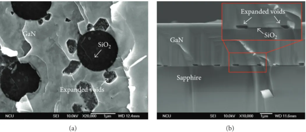 Figure 8: (a) The SEM image of sample-R lifted off by diamond cutter. (b) The cross-sectional SEM image of sample-R.